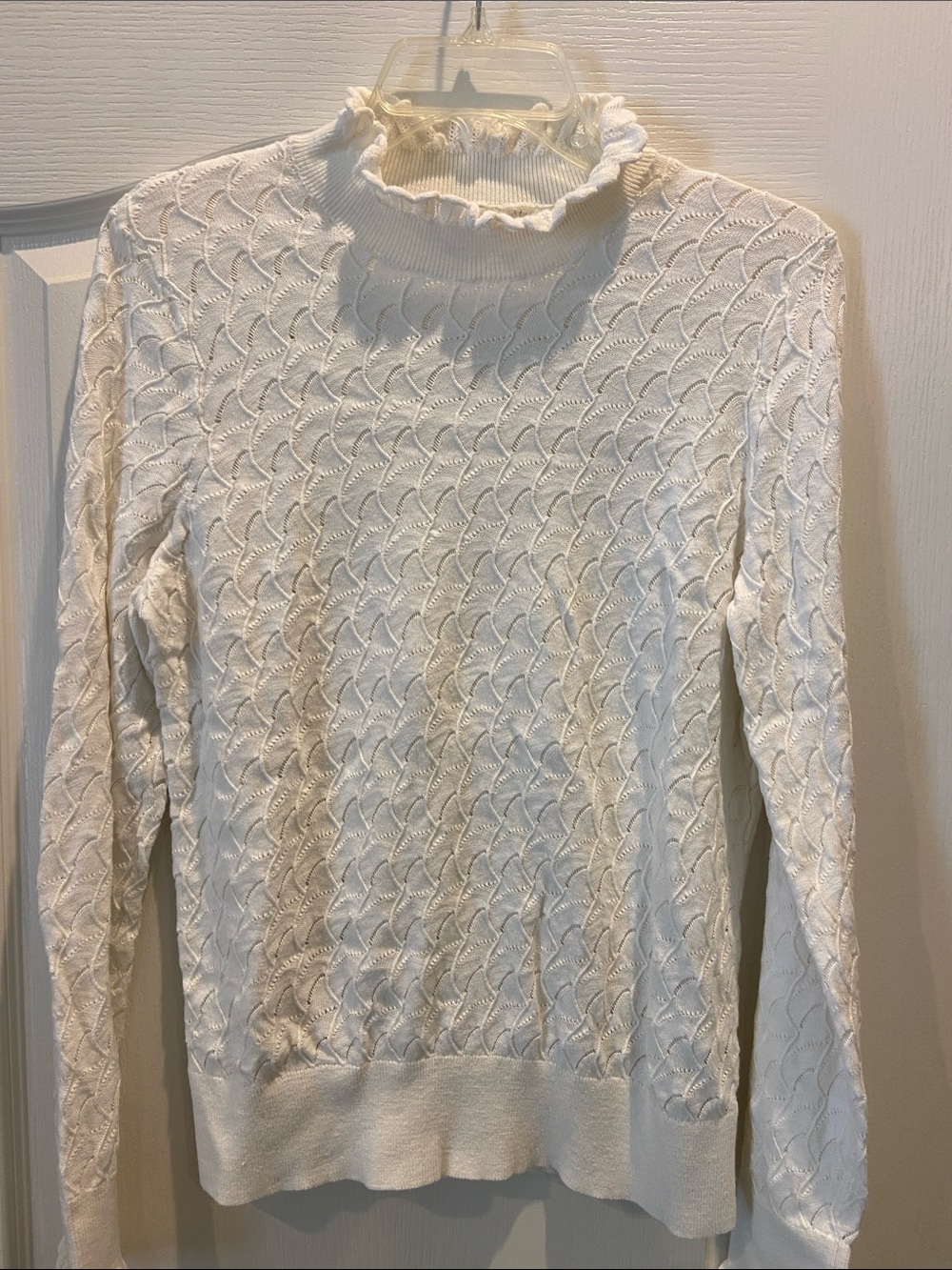 Sundance Cream Scallop-Pattern Ruffle Mock-Neck Sweater